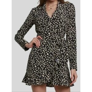 Bardot Womens Wrap Dress Leopard Print Long Sleeve Mini Size Small Romantic